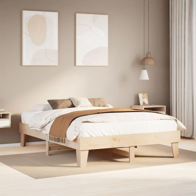Massivholzbett vidaxl aus Kiefer in Natur und Weiß, Skandinavisch, B/T/H: 140 x 200 x 36 cm - Bild 1