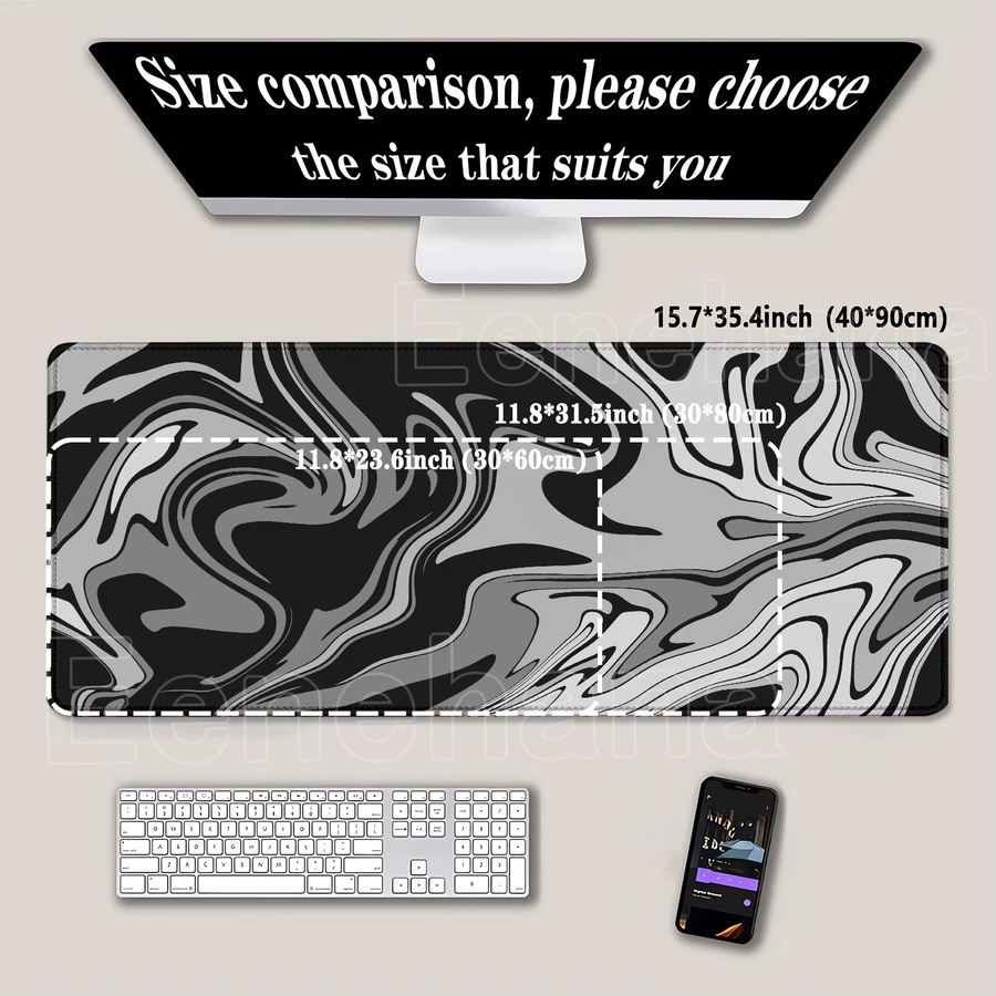 Eenehana XXL-Mauspad mit Schwarz-Weißem Liquid Strata Fluid Pattern, Rutschfeste Schreibtischunterlage für Gaming und Büro mit HD-Druck - Bild 2