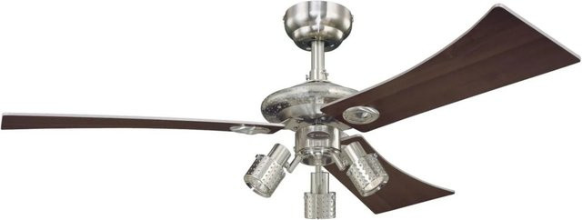 Westinghouse Audubon Deckenventilator mit Beleuchtung und Zugschalter, Silber Matt und Holz, Durchmesser: 122 cm - Bild 1
