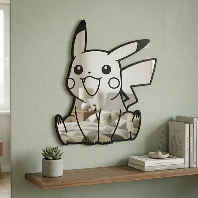Bandai Kawaii Pikachu Acrylspiegel in Silber als dekorativer Pokemon Anime Wandspiegel für dein Schlafzimmer oder deinen Schreibtisch - Bild 1