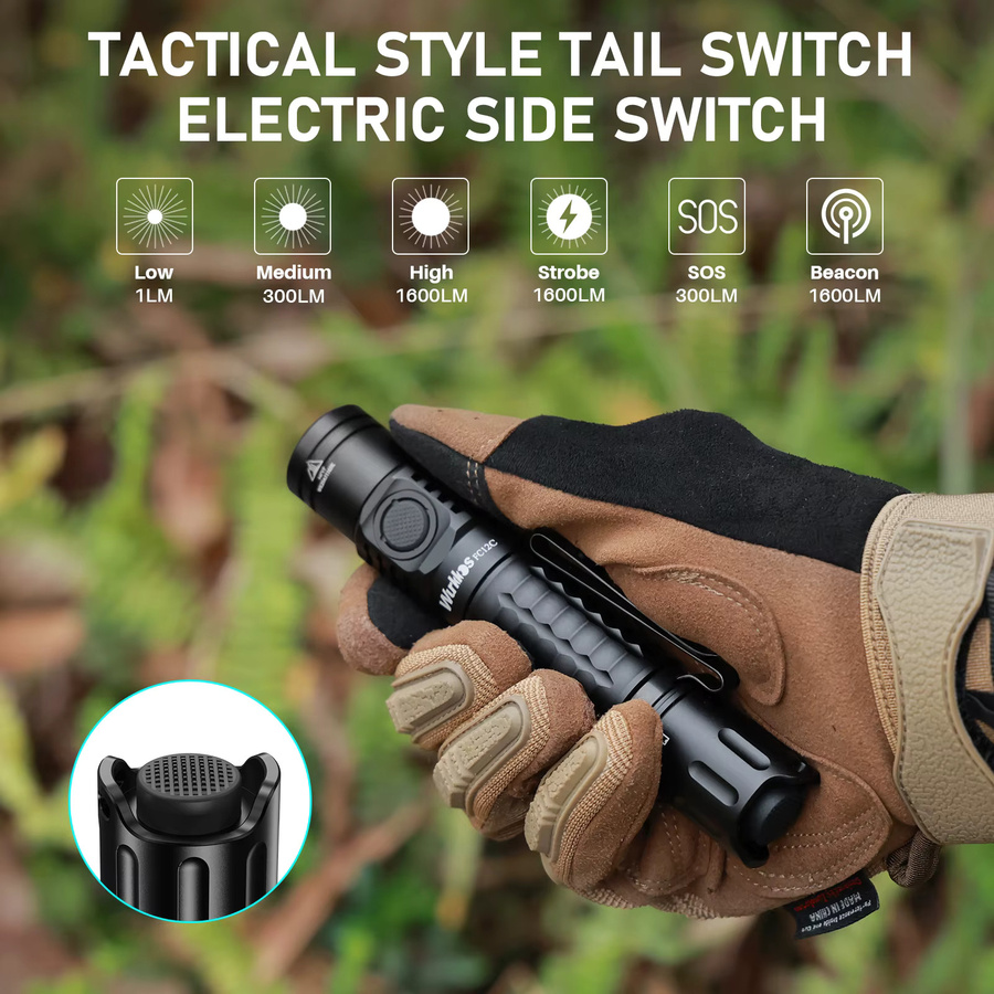 Wurkkos FC12C taktische Taschenlampe mit SFT40 LED, USB-C wiederaufladbar, 1600 Lumen, IP68 wasserdicht, EDC für Notfälle und Rettung - Bild 3