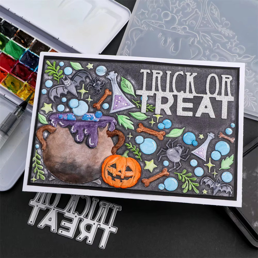 3D-Prägeordner Halloween Süßes oder Saures mit Blumen-Hintergrundmuster für DIY Scrapbooking, Mehrfarbig - Bild 2