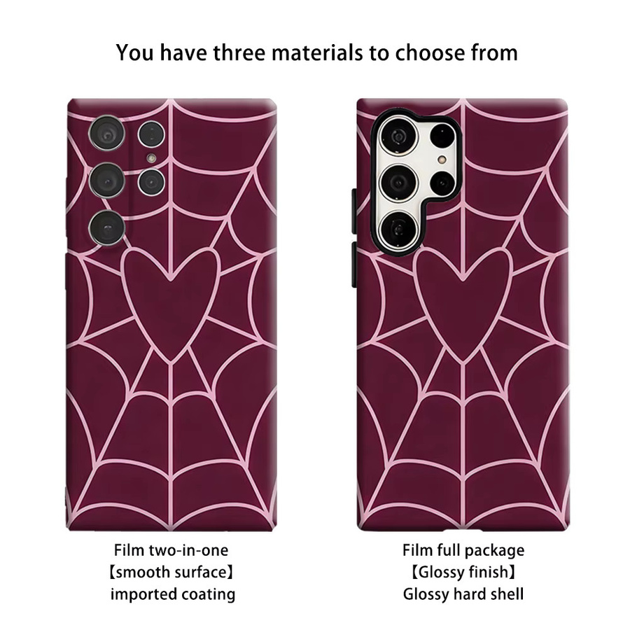 Stoßfeste Doppelschicht Handyhülle mit Spinnennetz-Herz-Design für Samsung Galaxy S26 S25 S24 S23 Ultra Plus in Burgunderrot und Violett - Bild 2