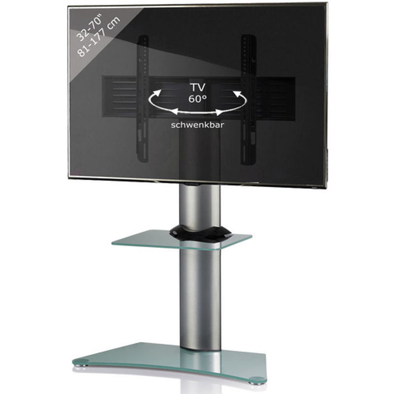 VCM TV-Standfuß Zental mit Zwischenboden für 32-70 Zoll aus Aluminium und ESG-Sicherheitsglas in Silber, H x B x T: 111 x 80 x 40 cm - Bild 3