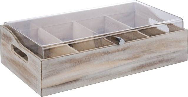 APS Besteckbehälter VINTAGE aus Akazienholz und Acryl in Weiß und Transparent, stapelbar mit Fächern, B/T/H: 51 x 28 x 14,5 cm - Bild 1