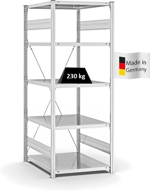 PROREGAL Fachbodenregal Stecksystem T-Profil Medium-Duty Grundregal, H x B x T: 200 x 75 x 80 cm, 5 Ebenen, Fachlast 230 kg, einseitig nutzbar, Lichtgrau - Bild 1