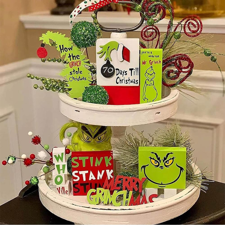 6er Set Weihnachts Etagere Deko aus Holz in Rot und Grün von happybuySE - Bild 3
