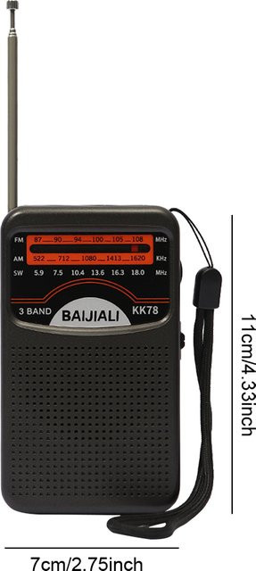 ALLOET Tragbares Mini-Radio mit LCD-Display und Teleskopantenne, SW/AM/FM, in Schwarz oder Silber - Bild 1