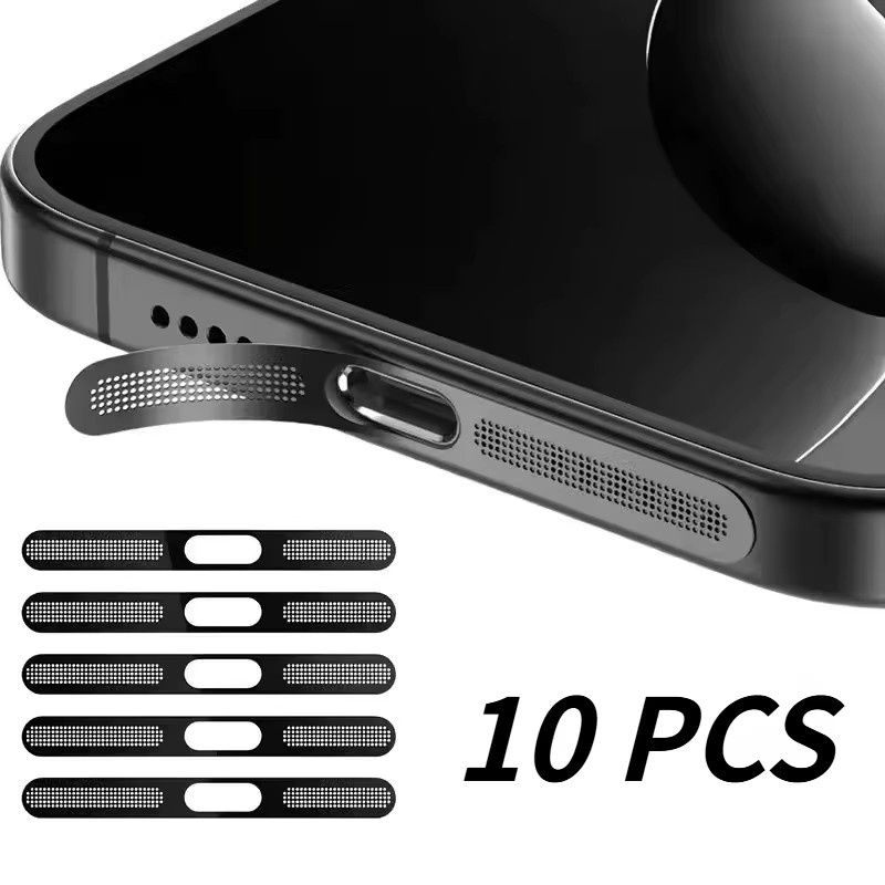 10 Stück Metall Staubschutznetz-Aufkleber in Schwarz für Apple iPhone 16 Pro 15 14 13 12 Serie zum Schutz der Lautsprecheröffnungen - Bild 1