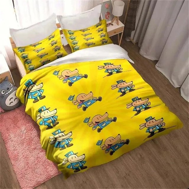 Bettwäscheset mit 3D Cartoon Hund Motiv von JMG Household Supplies in Gelb, bestehend aus Bettbezug und Kissenbezug, B/T: 200 x 200 cm - Bild 1