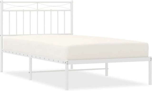 vidaXL Bettgestell aus Metall mit Kopfteil in Weiß, klassisches Design, pulverbeschichtet, B/T/H: 100 x 190 cm - Bild 1
