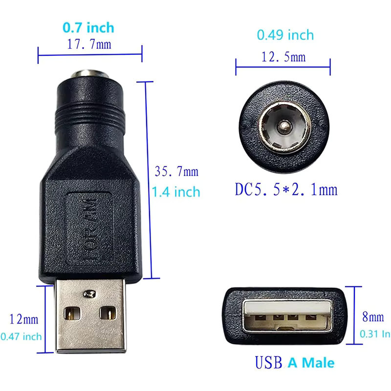USB-A auf DC 5,5x2,1mm Stromadapterkabel mit männlichem und weiblichem DC-Steckverbinder für 5V in Schwarz - Bild 3