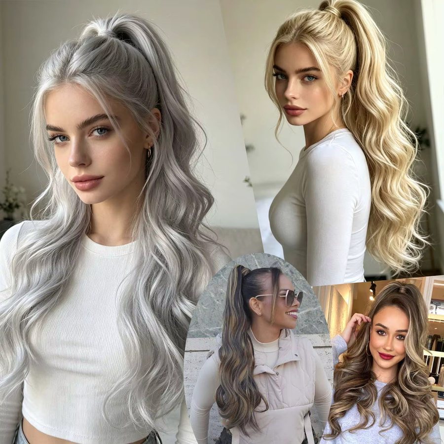 AZQUEEN Haarteil Pferdeschwanz, grau, gewellt, synthetisch, Damen - Bild 3