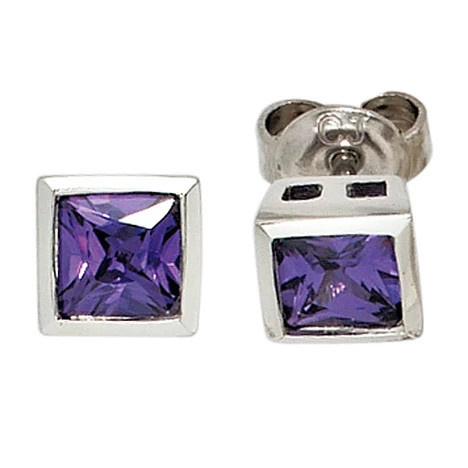 Colfem Ohrstecker 925 Silber, Zirkonia, lila, violett - Bild 1