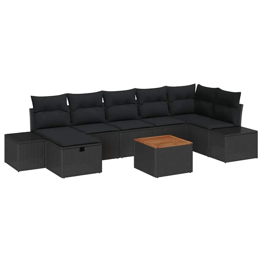 vidaXL Garten-Sofa-Set aus Polyrattan in Schwarz, 8-teilig mit Kissen und Staufunktion - Bild 2