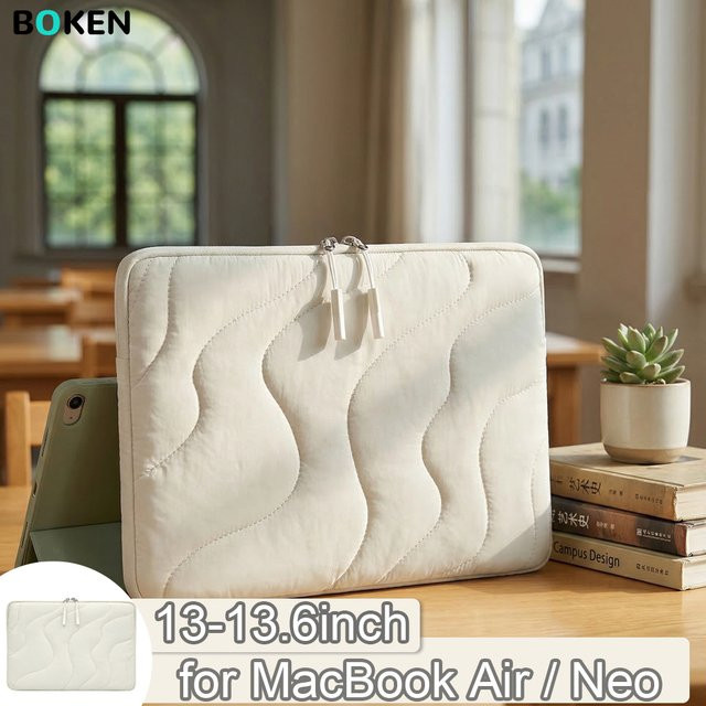 BOKEN Laptop-Schutzhülle für 13-13,6 Zoll, leichte Computertasche für MacBook Air/Pro/Neo, HP, Dell Surface und Lenovo in Grün und Weiß - Bild 1