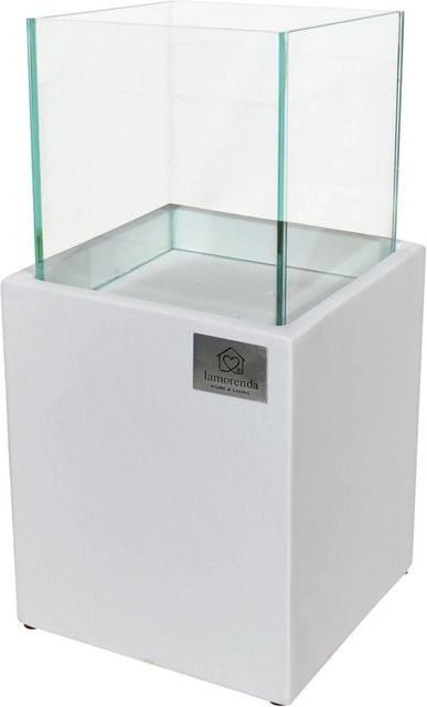 LAMORENDA Windlicht aus Fiberglas für Innen- und Außenbereich, Weiß, B/T/H: 20 x 20 x 39 cm - Bild 1