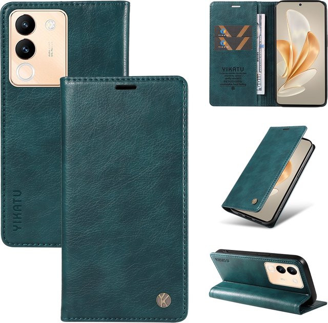 Magnetische Litchi-Leder-Brieftaschenhülle mit Klappfunktion für VIVO V50 V40 V30 V29 V27 S19 S18 Lite Pro SE V30E V29E V40Lite V50Lite 4G 5G in Grün - Bild 1
