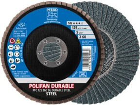 PFERD TOOLS POLIFAN POWER Fächerscheibe PFC konisch Z60 SG DURABLE STEEL für Stahl, Farbe: Grau, Durchmesser: 125 mm, Breite: 12,5 mm, Bohrung: 22,23 mm - Bild 1
