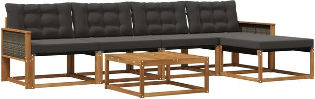vidaXL Outdoor-Sofagarnitur L-Form aus Akazienholz und Textilene in Schwarz mit 6 Kissen - Bild 1