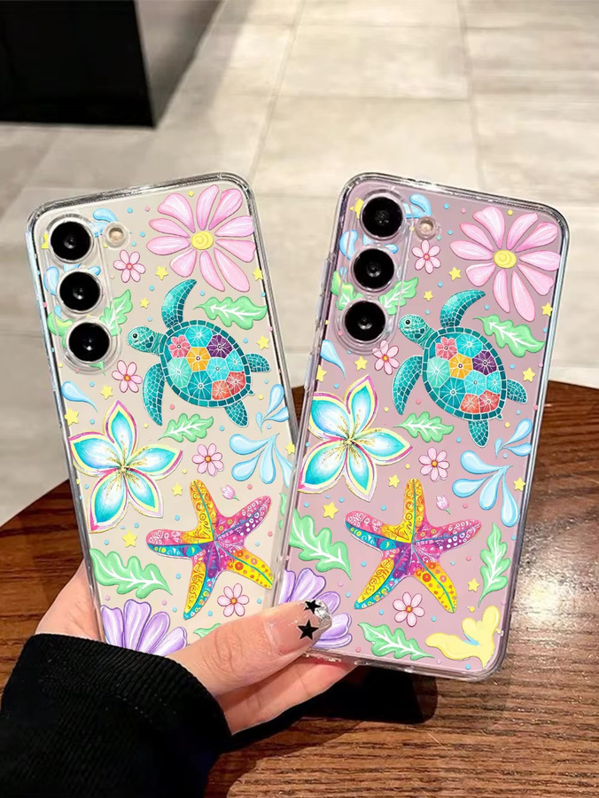 Weiche Handyhülle mit Schildkröten, Blumen und Seestern für Samsung Galaxy S26, S25, S24, S23, S22, S21 und weitere Modelle, Multicolor - Bild 2