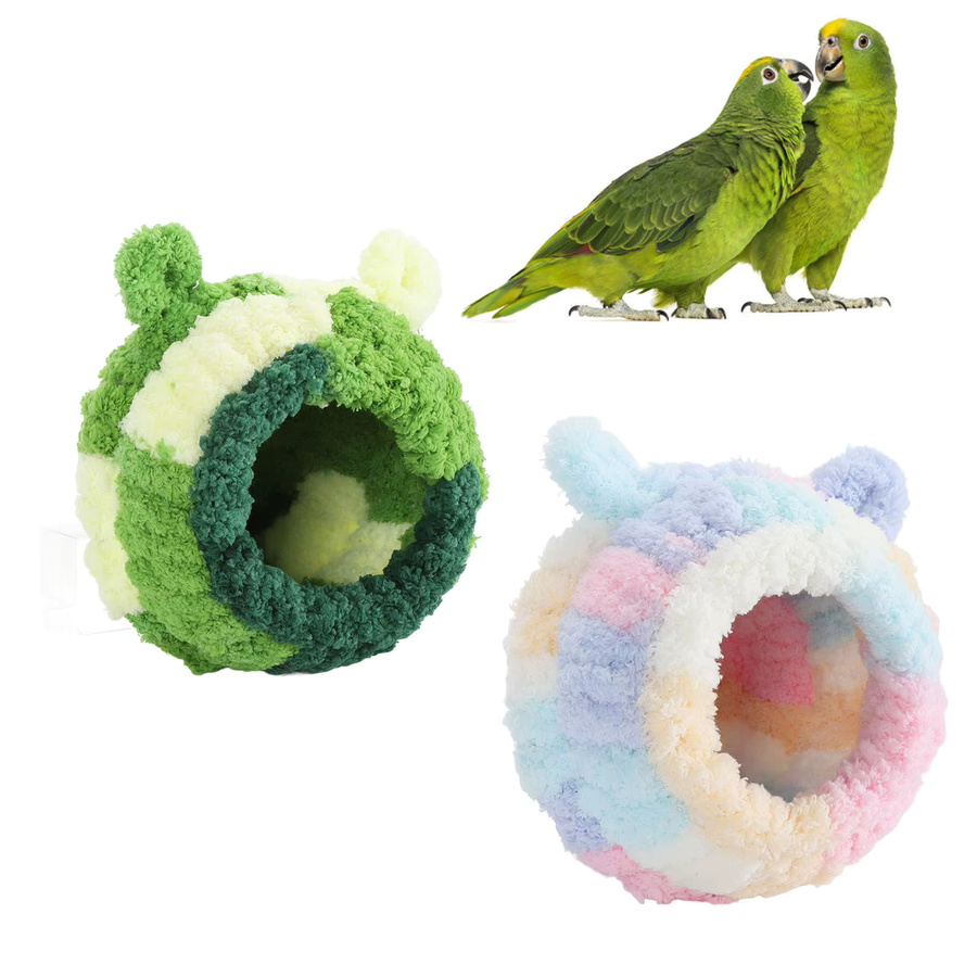 Qiilu Vogelnest aus Textil in Grün gestreift für Sittiche und Papageien - Bild 2
