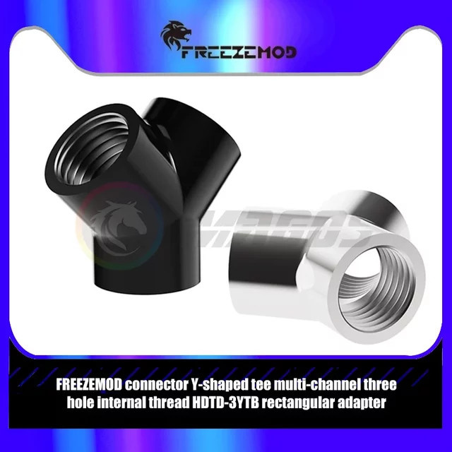 Freezemod Wasserkühlungsverteiler-Fitting-Adapter HDTD-3YTB in Y-Form mit G1/4'' Anschlüssen, Schwarz/Silber - Bild 1