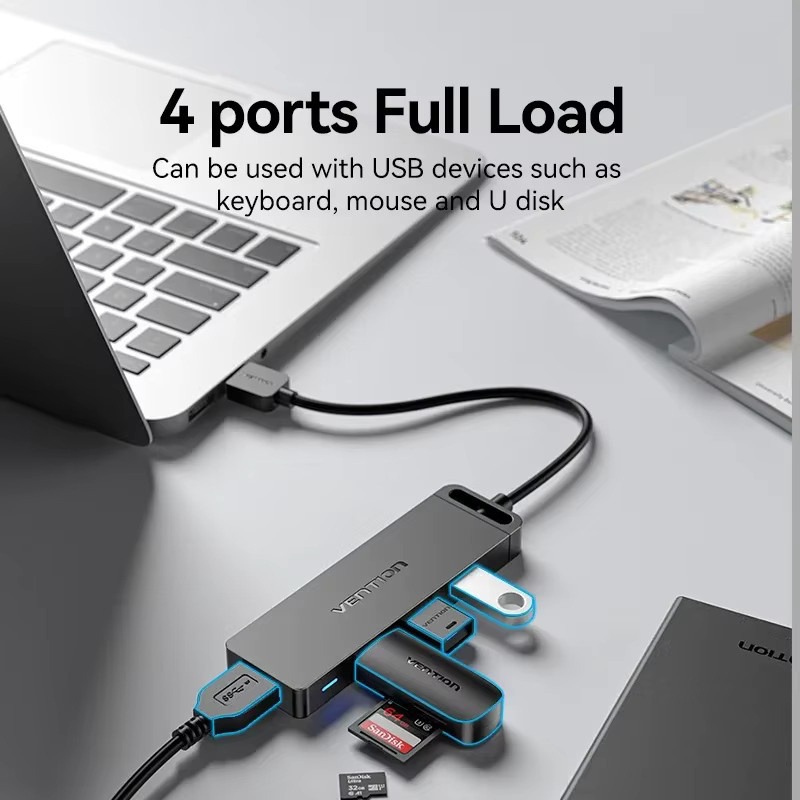 Vention USB-C Hub mit 4 USB 3.0 Ports und Micro Charge Power, Schwarz - Bild 3