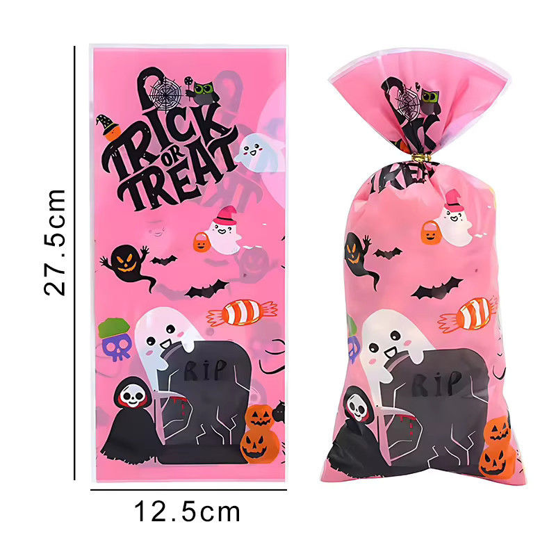 ZYF Halloween Süßigkeiten Taschen mit Reißverschluss in Rosa, Set mit 50 oder 100 Stück, Motiv Geist und Kürbis für Geschenke und Kekse - Bild 5