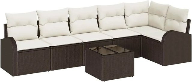 vidaXL Garten-Sofa-Set aus Poly-Rattan in Braun und Weiß mit 7-teiliger Polsterung und Kissen für Terrasse und Garten - Bild 1