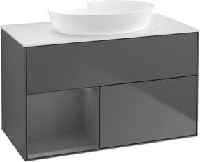 V&B Waschtischunterschrank Finion 100 mit Wandbeleuchtung in Anthrazit lackiert, B: 100 cm, T: 50,1 cm, H: 50,1 cm - Bild 1