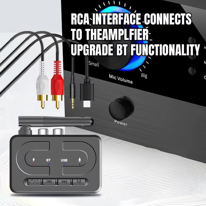 KEBIDUMEI Bluetooth 6.0 Audio-Empfänger mit Mikrofon, HIFI Stereo Wireless Adapter mit 3,5 mm AUX und RCA für Auto-Lautsprecherverstärker, Schwarz - Bild 4