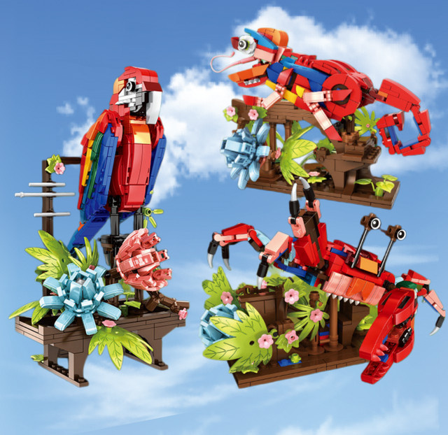 BEAST KINGDOM 3-in-1 Papageien-Bauspielzeug-Set, Tiere - Bild 1