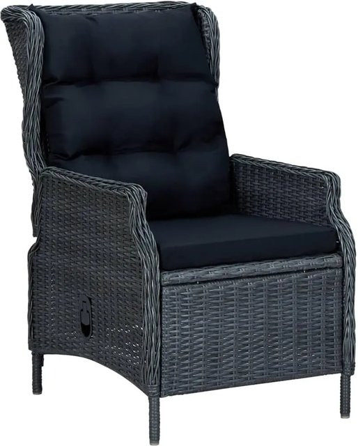 vidaXL Verstellbarer Gartensessel aus Poly Rattan mit Auflagen in Dunkelgrau und Schwarz - Bild 1