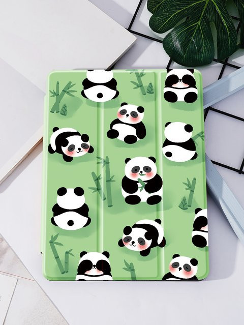 OLAIKE Panda iPad Hülle für 10,2 Zoll (9./8./7. Generation) und Pro 12,9 Zoll mit Stifthalter und Auto Wake/Sleep Funktion in Lila oder Grün - Bild 1