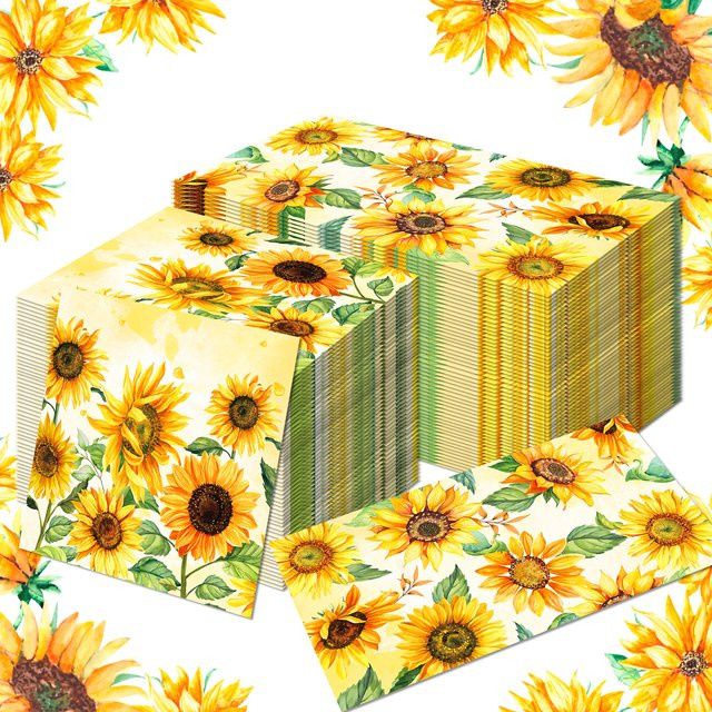 20 Stück Aquarell Sonnenblumen Papierservietten für Hochzeit und Geburtstag als Einweggeschirr - Bild 1