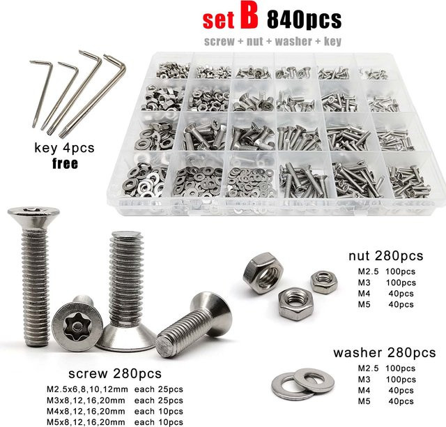 SCREWHOME Torx Flachsenkkopf Schraubenset mit Stift zur Diebstahlsicherung aus A2-70 Edelstahl in Silber, Mix-Größen M2.5 M3 M4 M5 - Bild 1