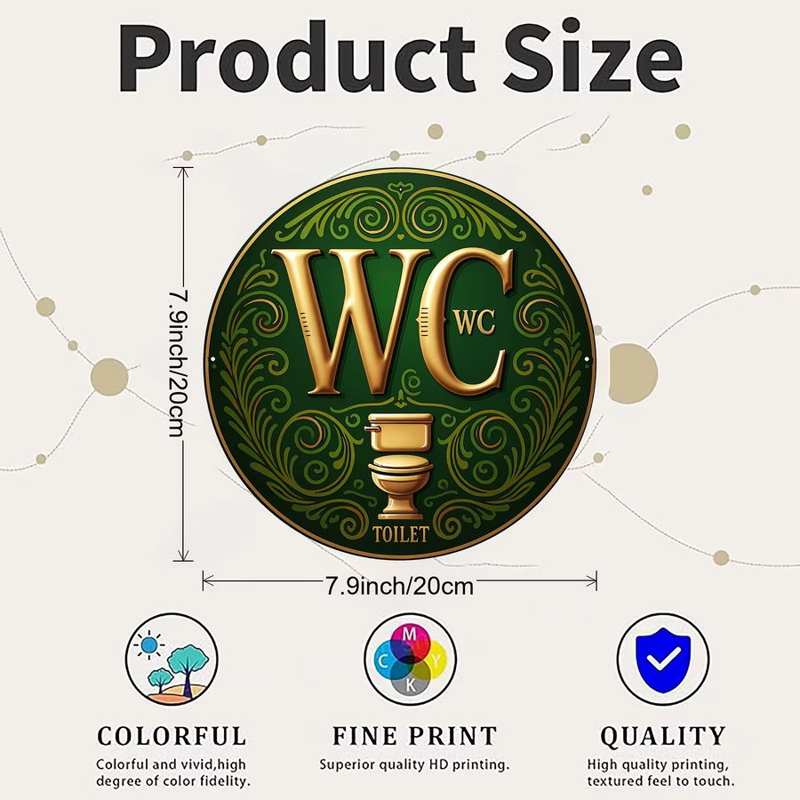 CIFBUY Vintage WC-Schild aus Aluminium in Gold, rundes Wandkunstwerk für Badezimmer und Toilette, Durchmesser: 30,48 cm - Bild 2
