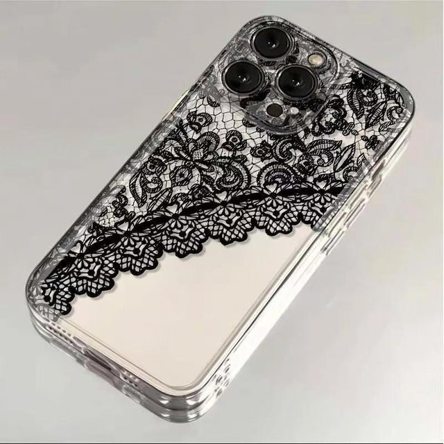 Transparente Handyhülle mit Spitzenmuster für iPhone 16 15 14 13 12 11 Pro Max XS XR 8 7 Plus Clear Cover - Bild 1