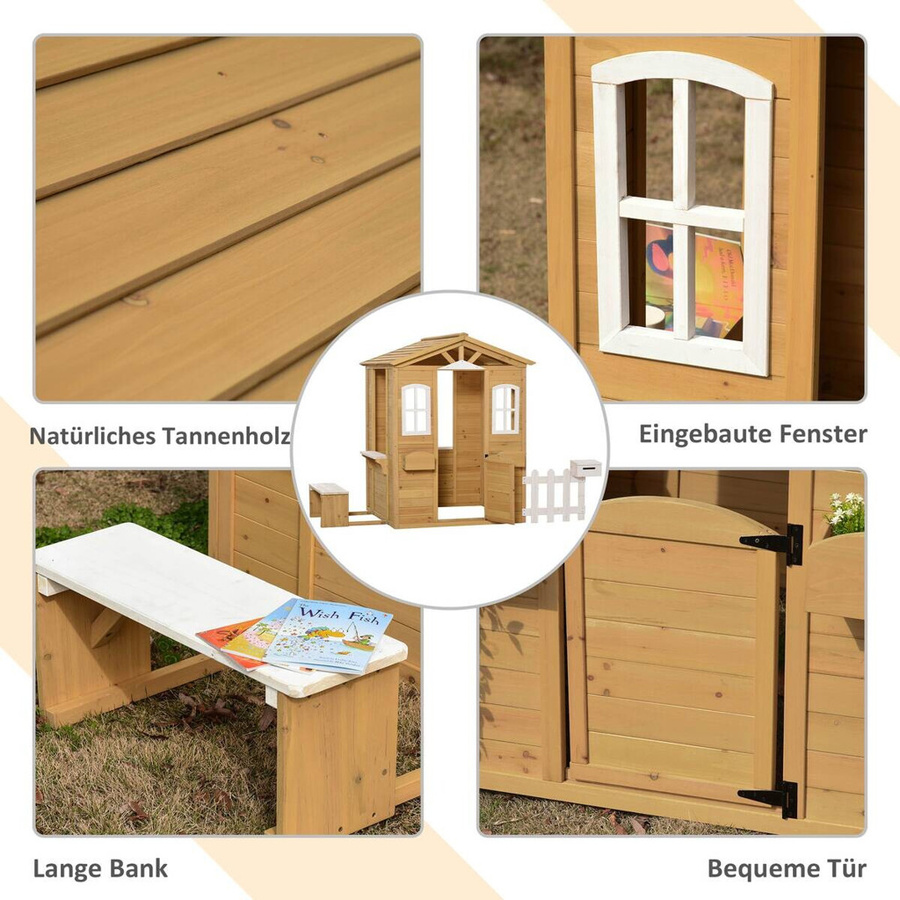 Outsunny Kinderspielhaus aus Holz in Gelb und Weiß, B/H/L: 119 x 205 x 140 cm - Bild 2