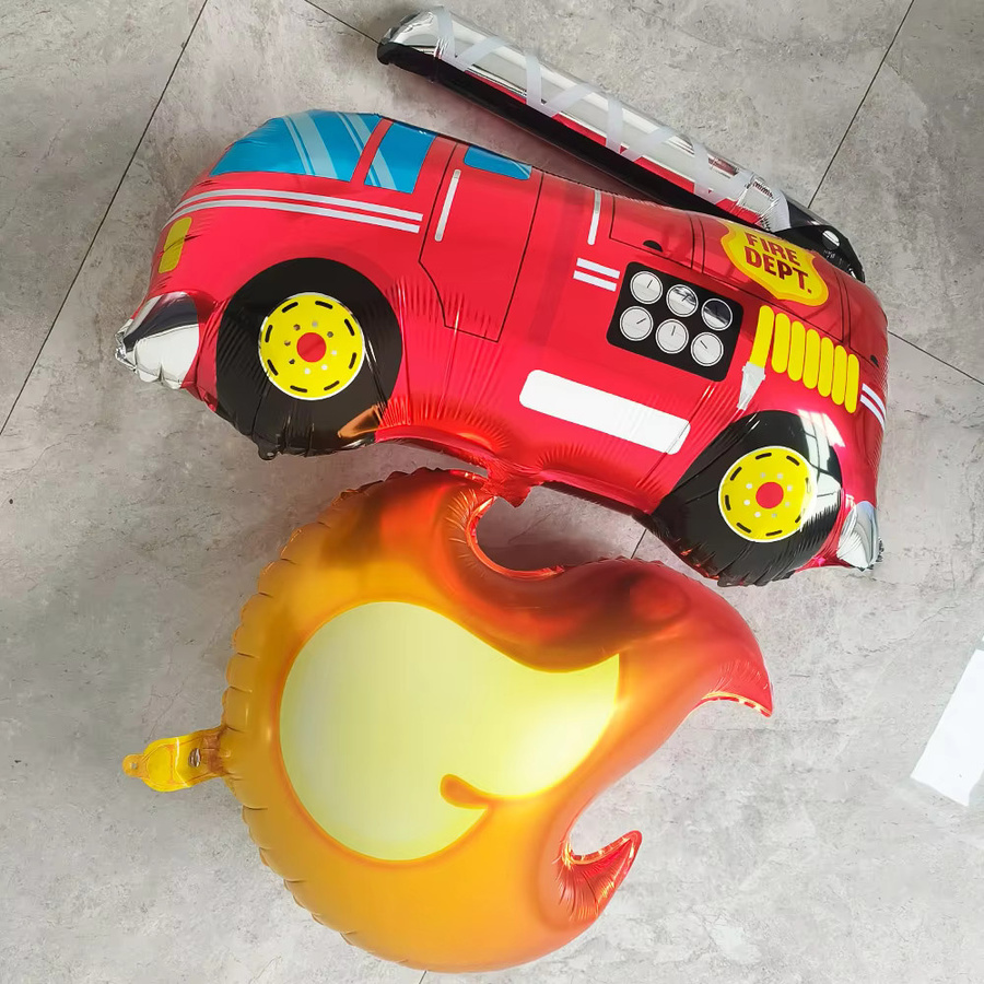 Feuerwehr-Themen-Ballonset, Feuerwehrauto, Flugzeug, Verkehrsleitkegel, Axt, Feuerlöscher - Bild 3