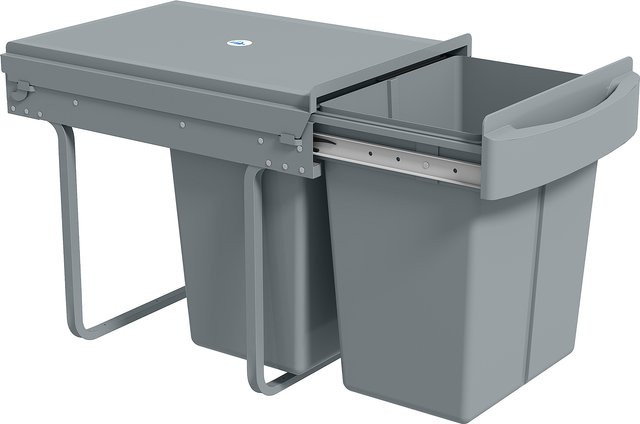 HOMCOM Einbau-Mülltrennsystem für die Küchenschublade mit 2x20 l herausnehmbaren Behältern und Eisdeckel, Grau - Bild 1