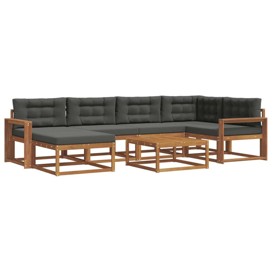 vidaXL Outdoor-Sofagarnitur L-Form aus Akazienholz mit 7 Kissen in Natur und Anthrazit - Bild 2