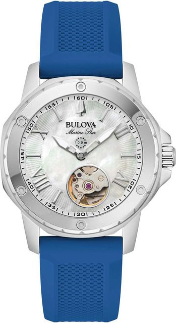 Bulova Damenuhr Marine Star, Automatik, Edelstahl, 35 mm, Silikonarmband - Bild 1