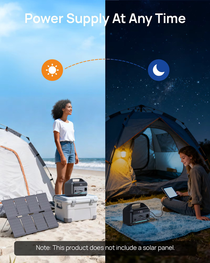 Daran NEOS Tragbare Powerstation mit 288Wh LiFePO4 Akku, 600W Dauerleistung und 1200W Spitzenleistung, Solargenerator in Schwarz mit PD Schnellladung und USB-C Anschluss - Bild 4