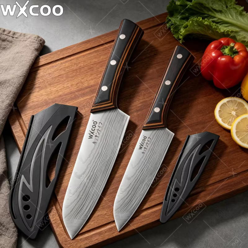 WXCOO Santoku-Messer aus Edelstahl mit Holzgriff, Japanisches Chefmesser, Silber, 17,78 cm - Bild 2