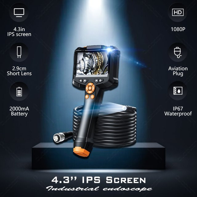 DUTRIEUX 4-in-1 Industrie-Endoskop mit 1080p Full-HD-Bildschirm und rotierbarer Rohrsteuerung als Kfz-Boroskop für die Fahrzeuginspektion in Schwarz - Bild 1