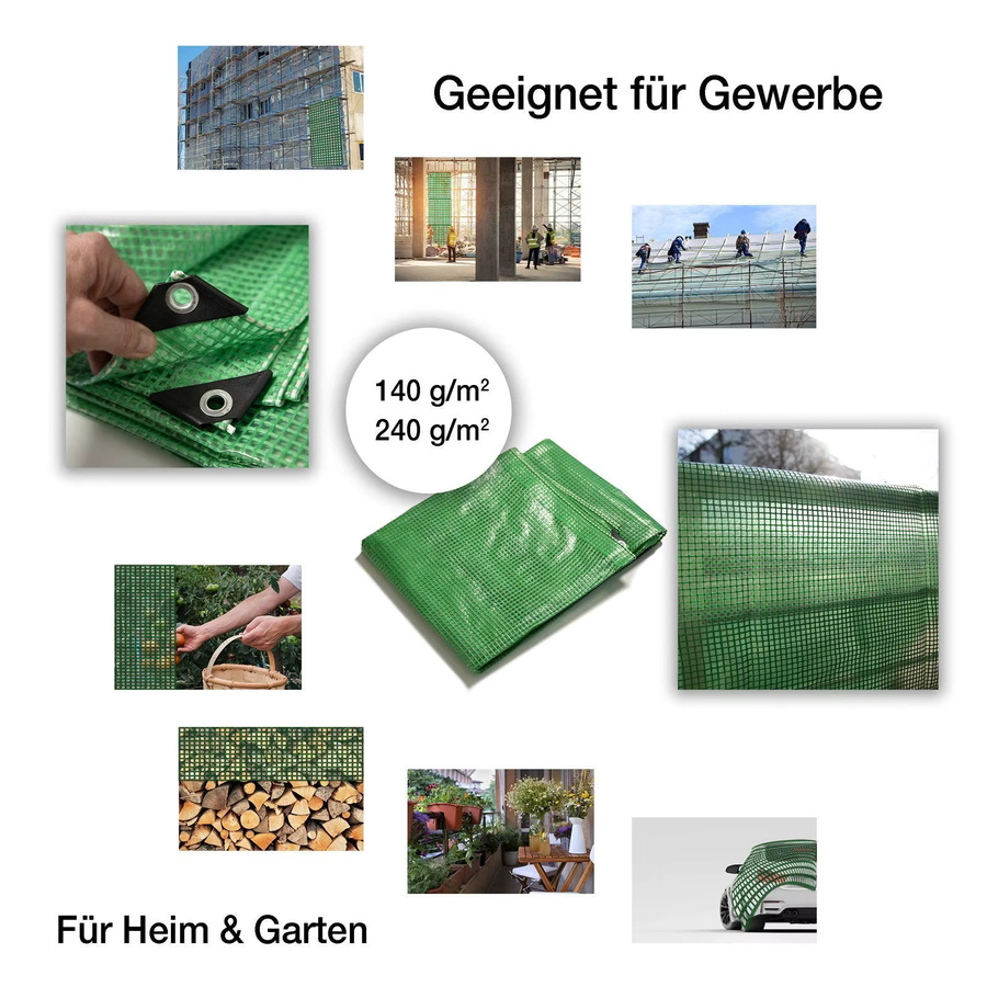 Floordirekt Gitter-Abdeckplane Leno 140 g/m² wasserdicht und reißfest mit Metallösen in Weiß und Grün - Bild 5