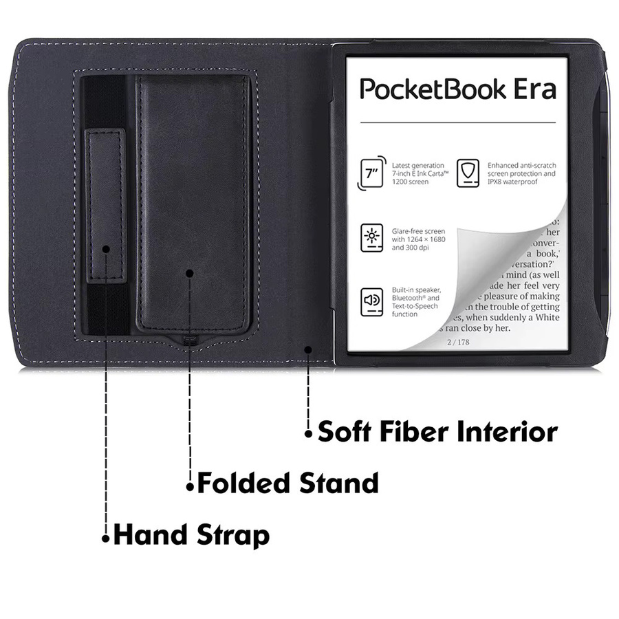 Moboons PU Lederbezug für PocketBook Era 7 Zoll mit Handschlaufe und Auto Wake Schlaf Funktion in Schwarz - Bild 2