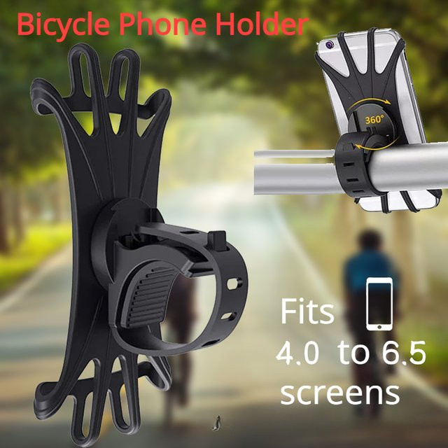 HTHwish Silikon-Fahrrad-Telefonhalter für Motorrad und Bike, 360 Grad drehbar, Schwarz - Bild 1